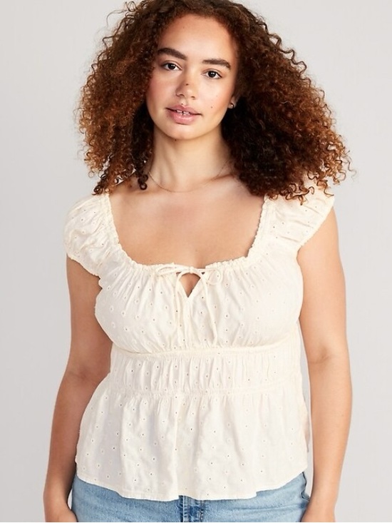 Old Navy Tops - Old Navy Cream Eyelet Smocked Peasant Blouse